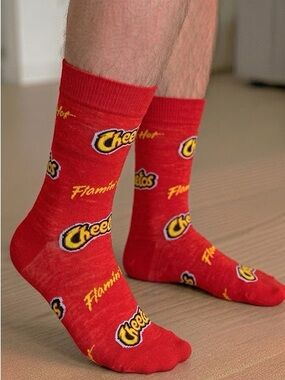Flamin Hot Cheetos, Fun Novelty Spicy Snack Food Chips crew socks men fits 6-12